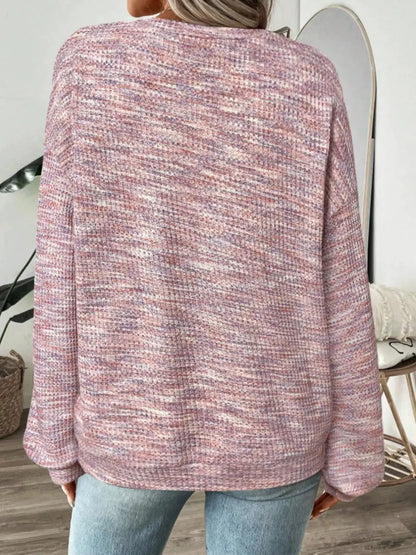 Space-Dyed Long Sleeve Waffle-Knit Top by Trendsi