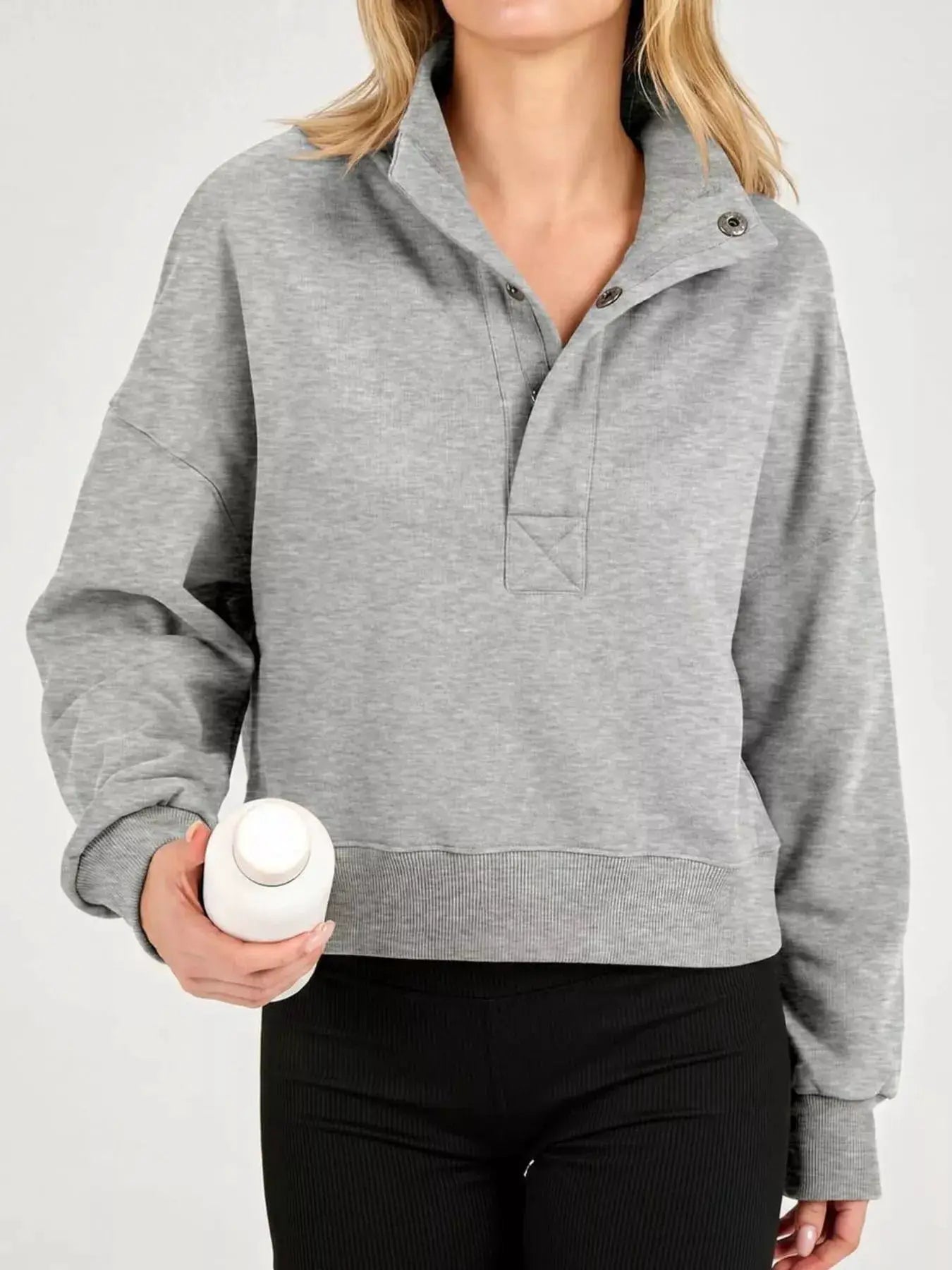 Half Snap Dropped Shoulder Sweatshirt by Trendsi