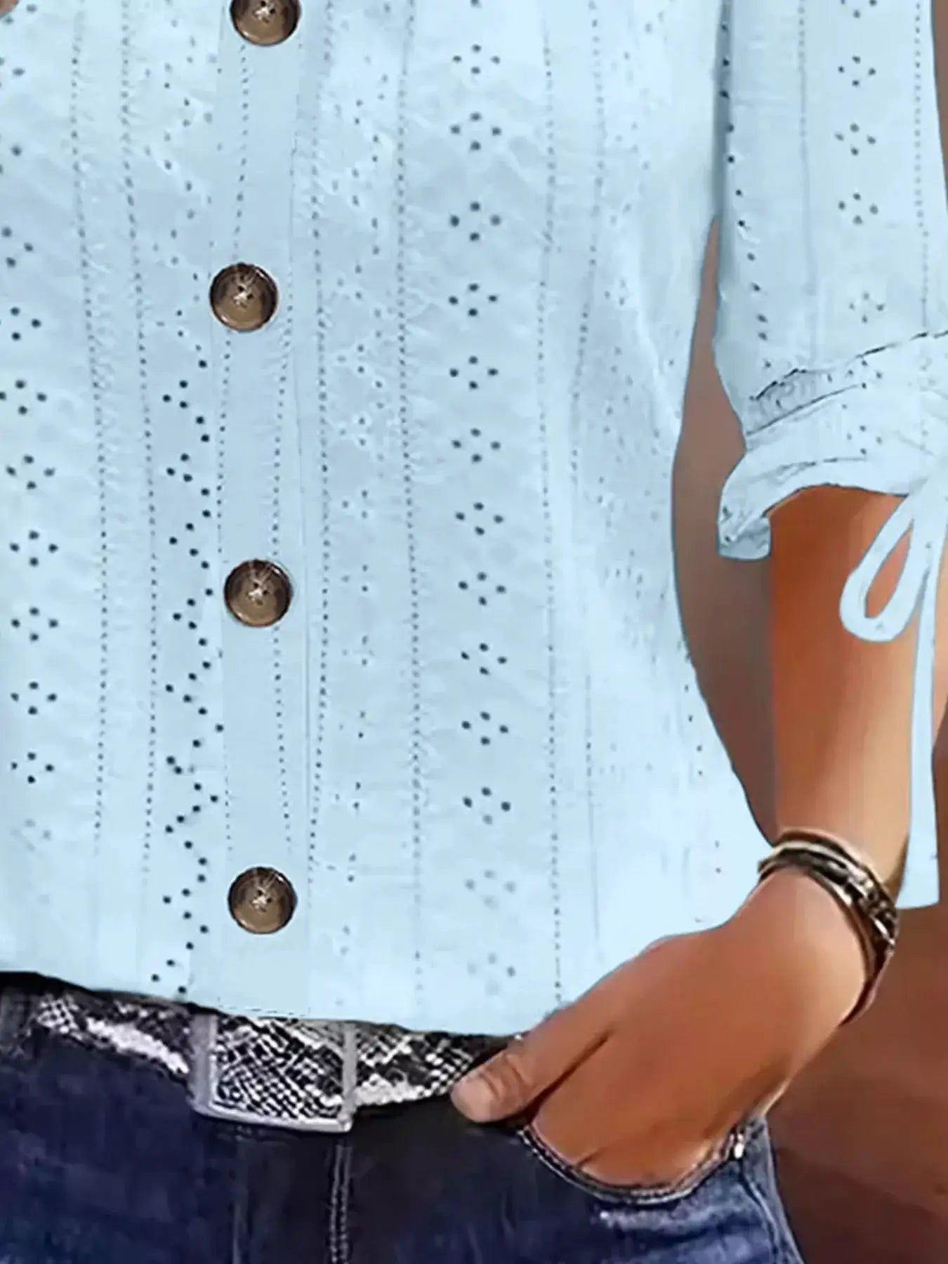Eyelet Tie-Sleeve Detail Top by Trendsi