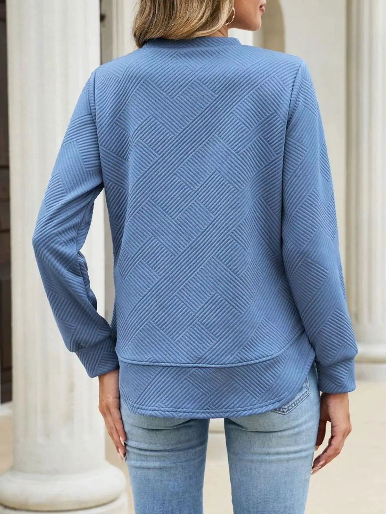 Textured Crew Neck Sweatshirt by Trendsi
