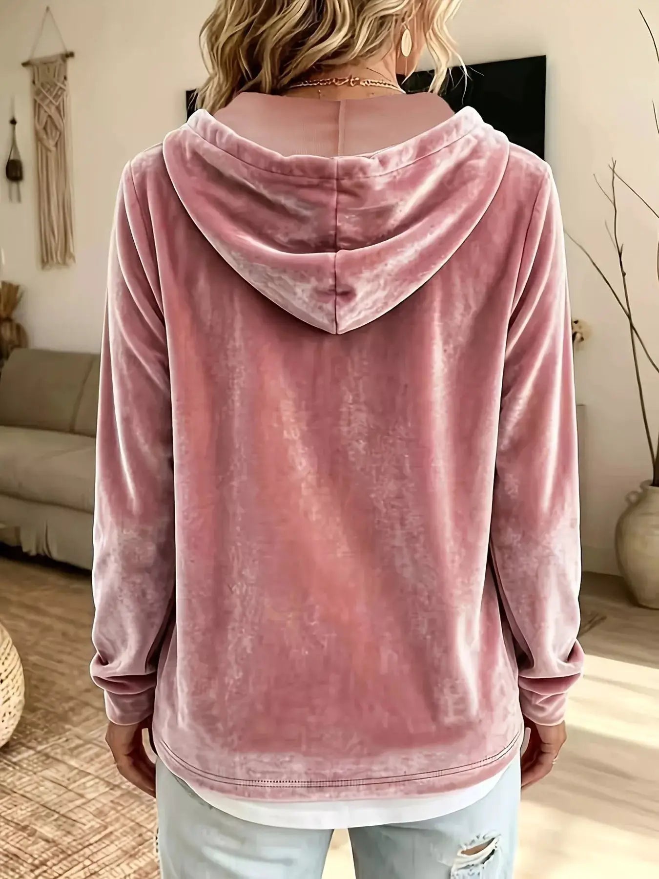 Full Size Drawstring Velvet Long Sleeve Hoodie Plus Size by Trendsi