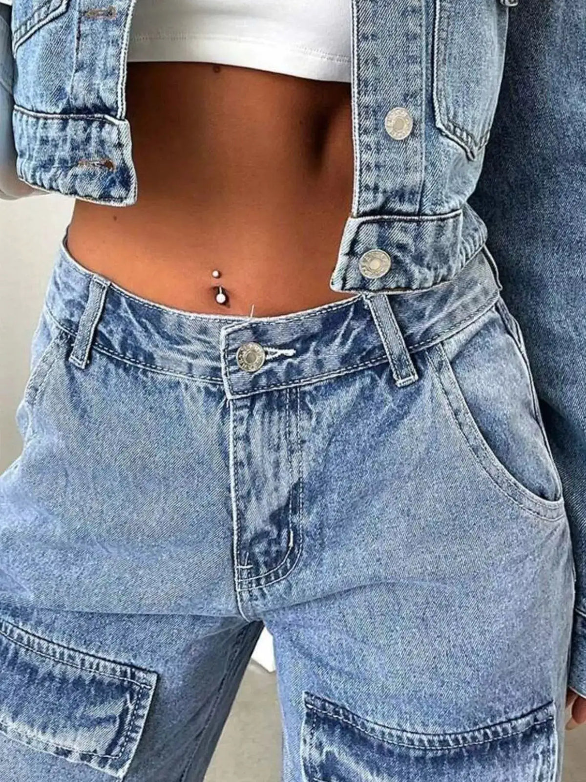 High-Waisted Wide-Leg Cargo Jeans by Trendsi