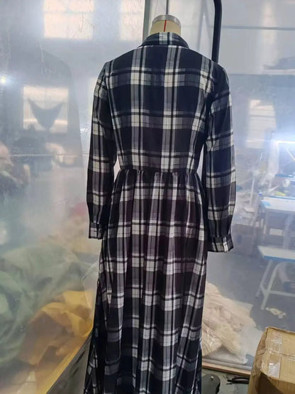 Full Size Plaid Long Sleeve Shirt Maxi Dress Plus Size by Trendsi