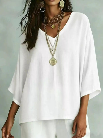 Full Size V-Neck Loose Fit T-Shirt Plus Size by Trendsi