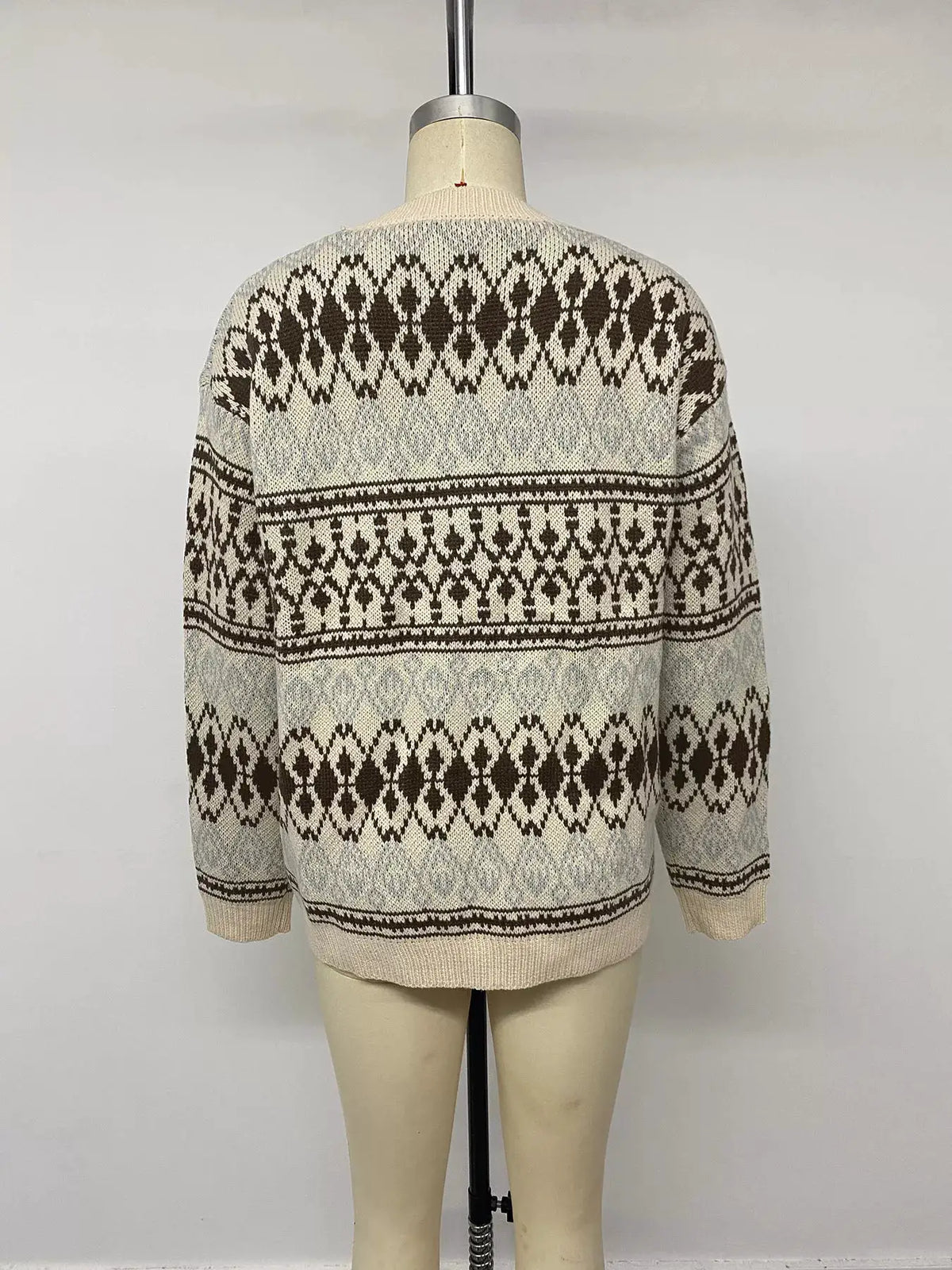 Fair Isle Pattern Crew Neck Sweater by Trendsi