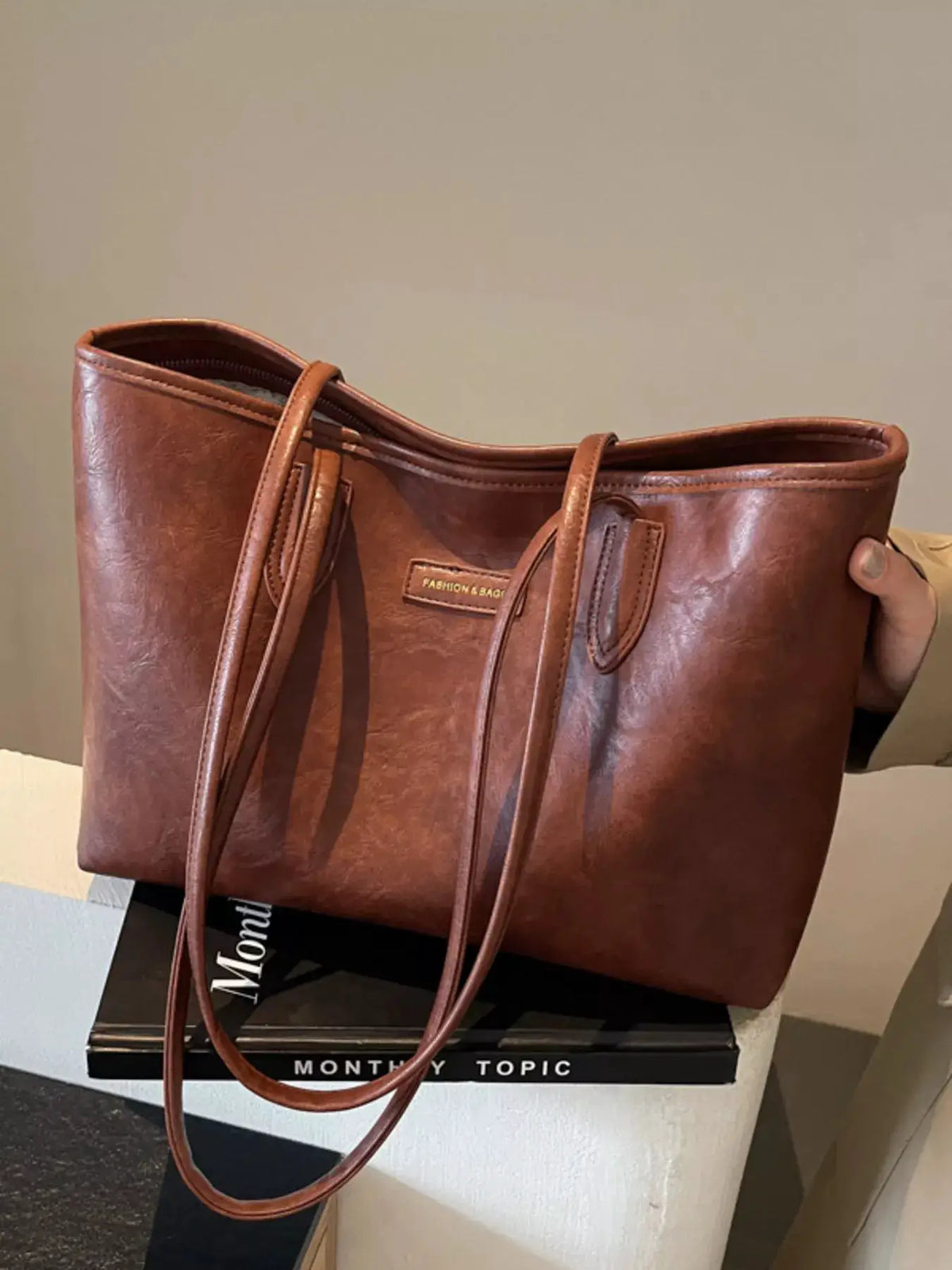 PU Leather Tote Bag by Trendsi