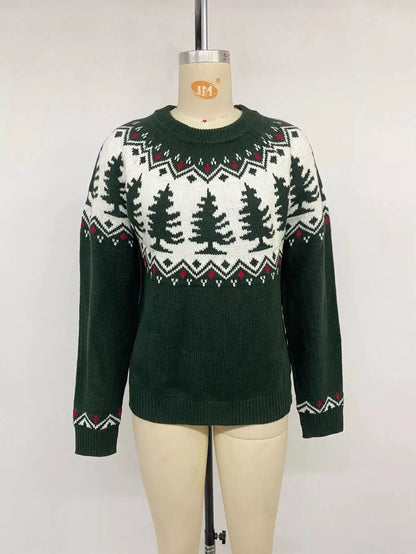Christmas Tree Pattern Round Neck Sweater by Trendsi