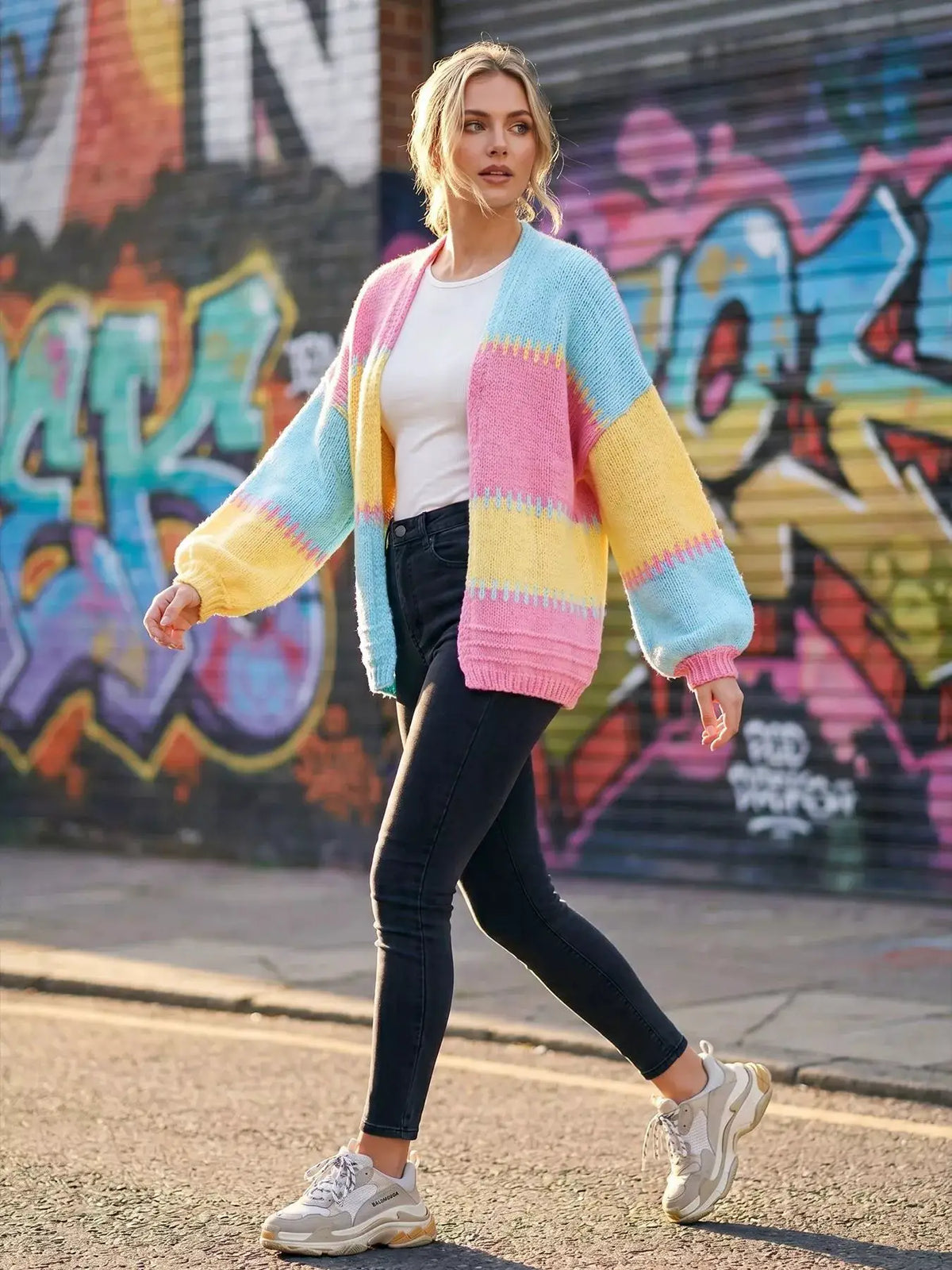 Color-Block V-Neck Cardigan by Trendsi