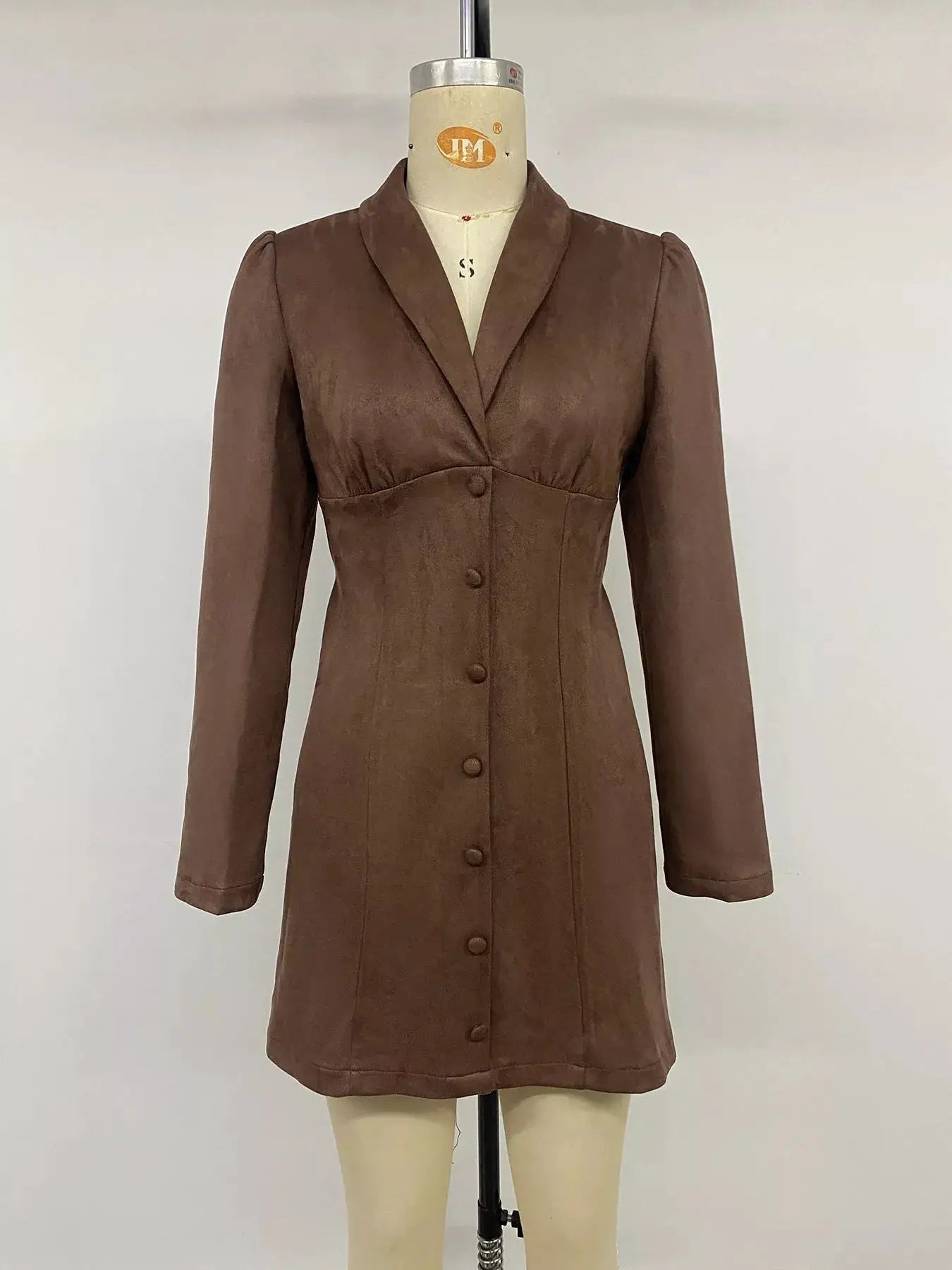 Button-Front Long Sleeve Blazer Dress by Trendsi
