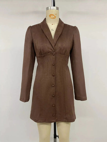 Button-Front Long Sleeve Blazer Dress by Trendsi