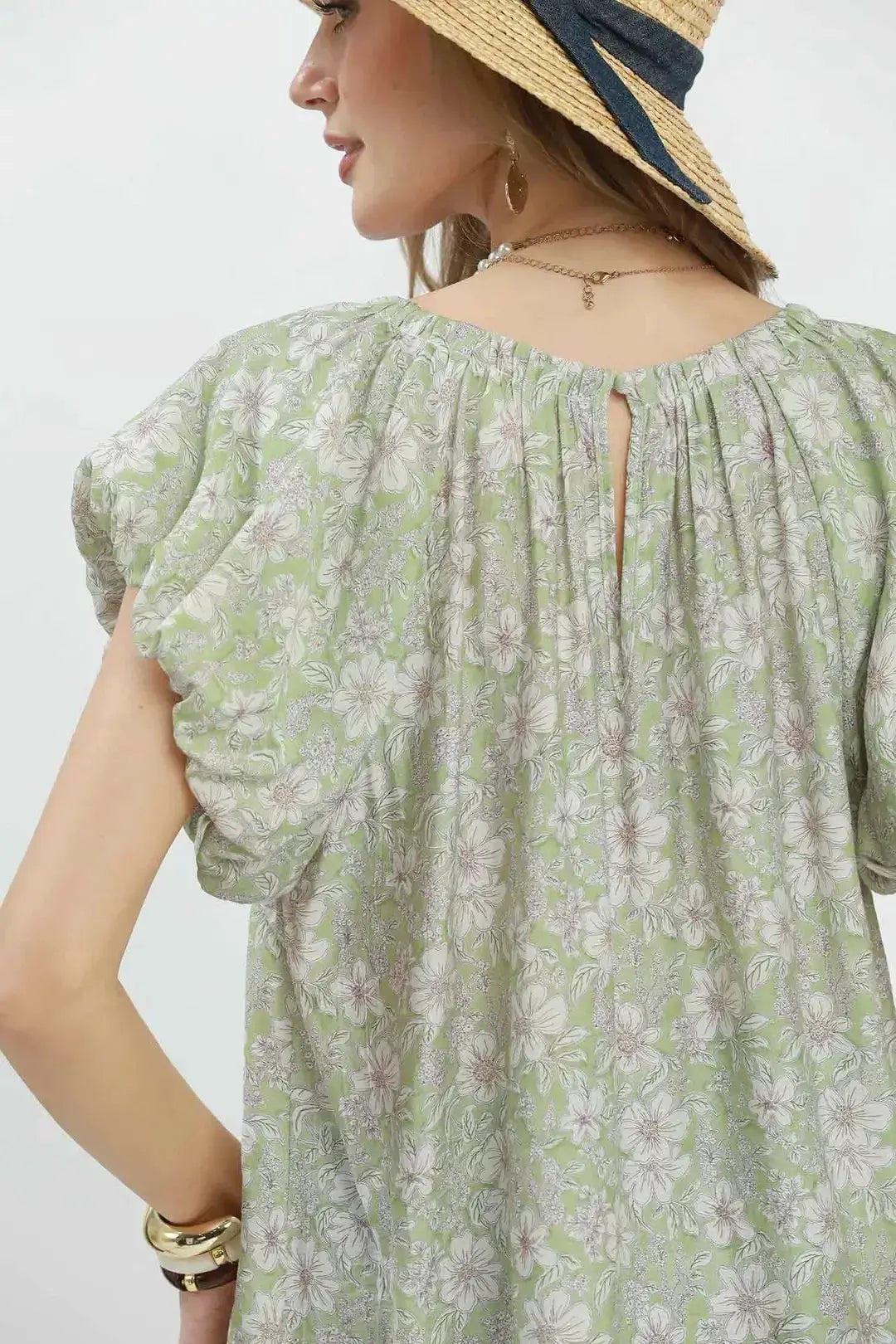 Umgee Floral Puff Sleeve Blouse by Trendsi
