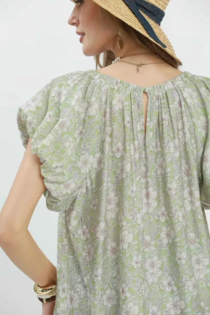 Umgee Floral Puff Sleeve Blouse by Trendsi