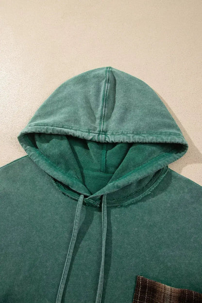 Plaid Kangaroo Pocket Hoodie by Trendsi