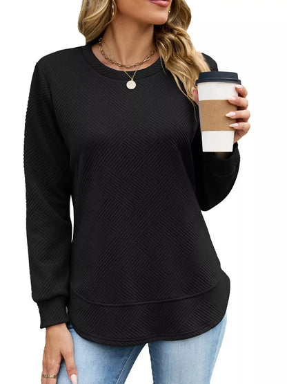 Textured Crew Neck Sweatshirt by Trendsi