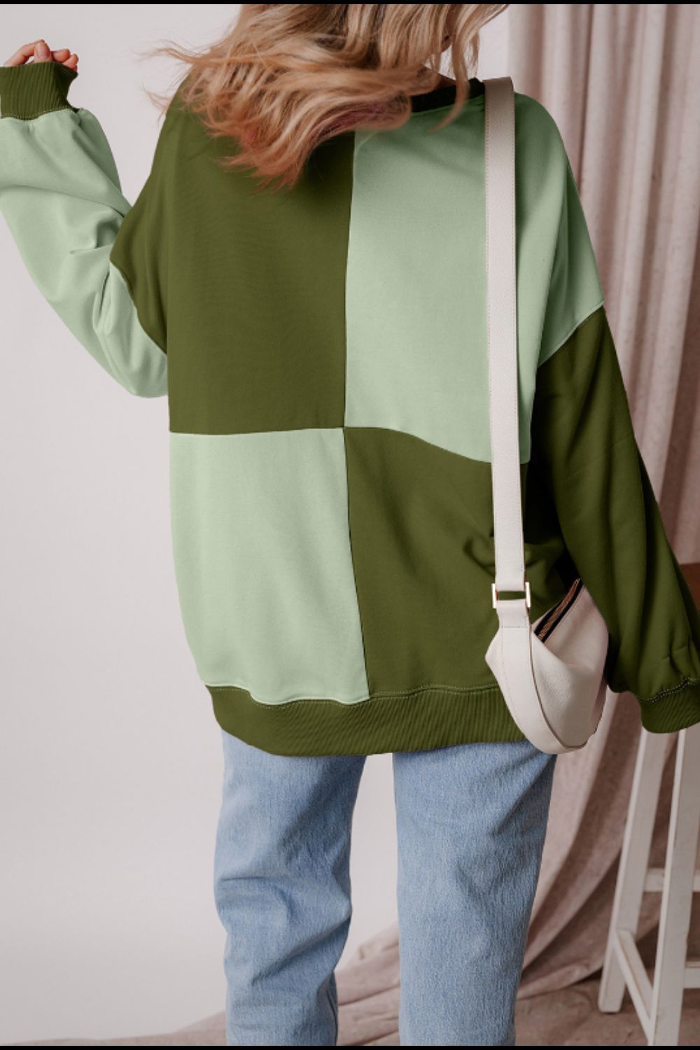 Color Block Half Button Long Sleeve Sweatshirt