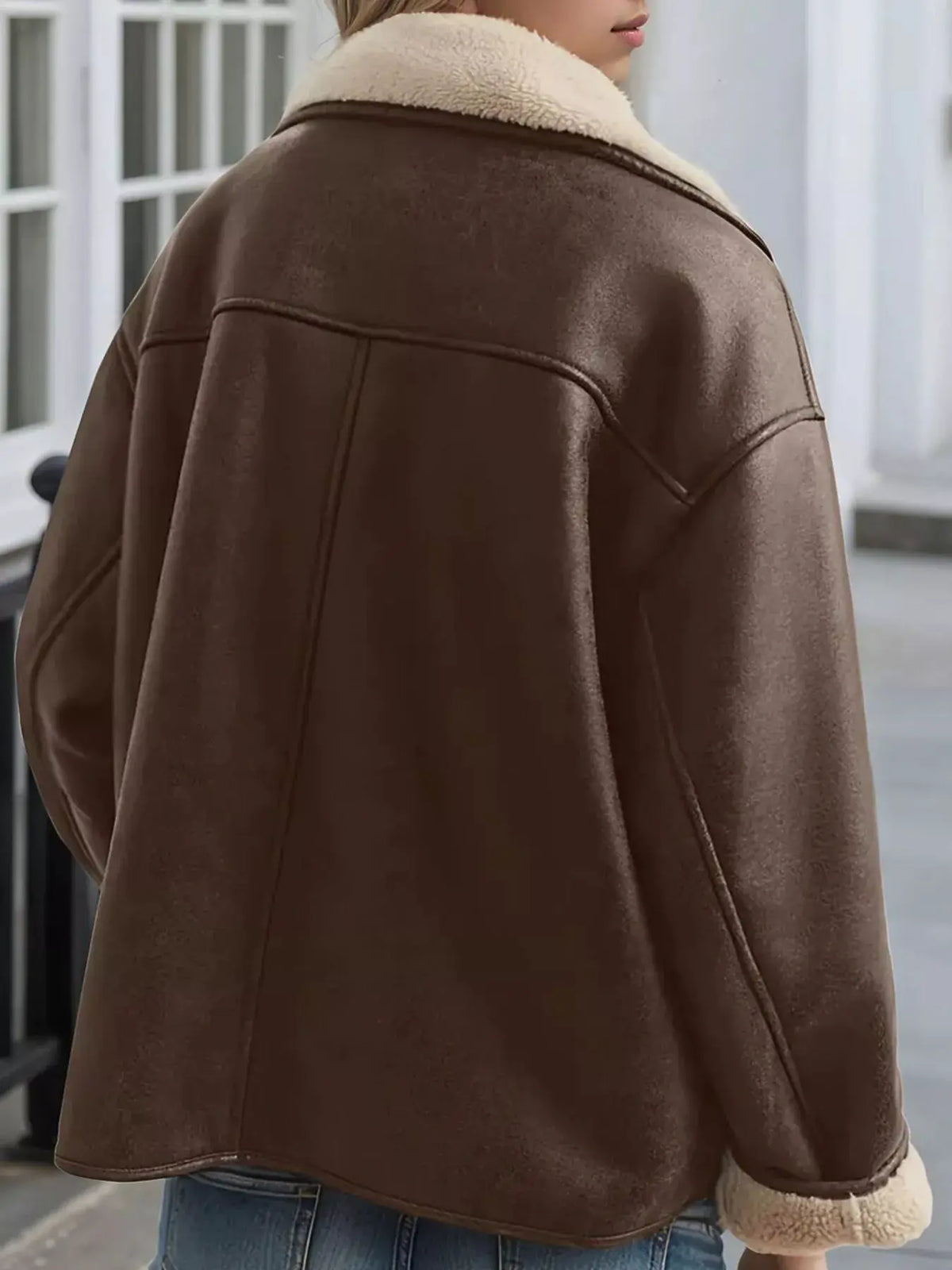 Sherpa Lined Button Down Outerwear by Trendsi