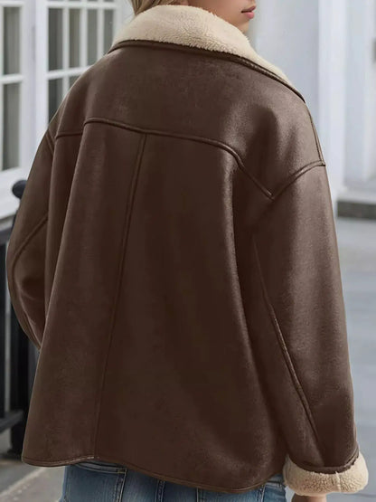 Sherpa Lined Button Down Outerwear by Trendsi