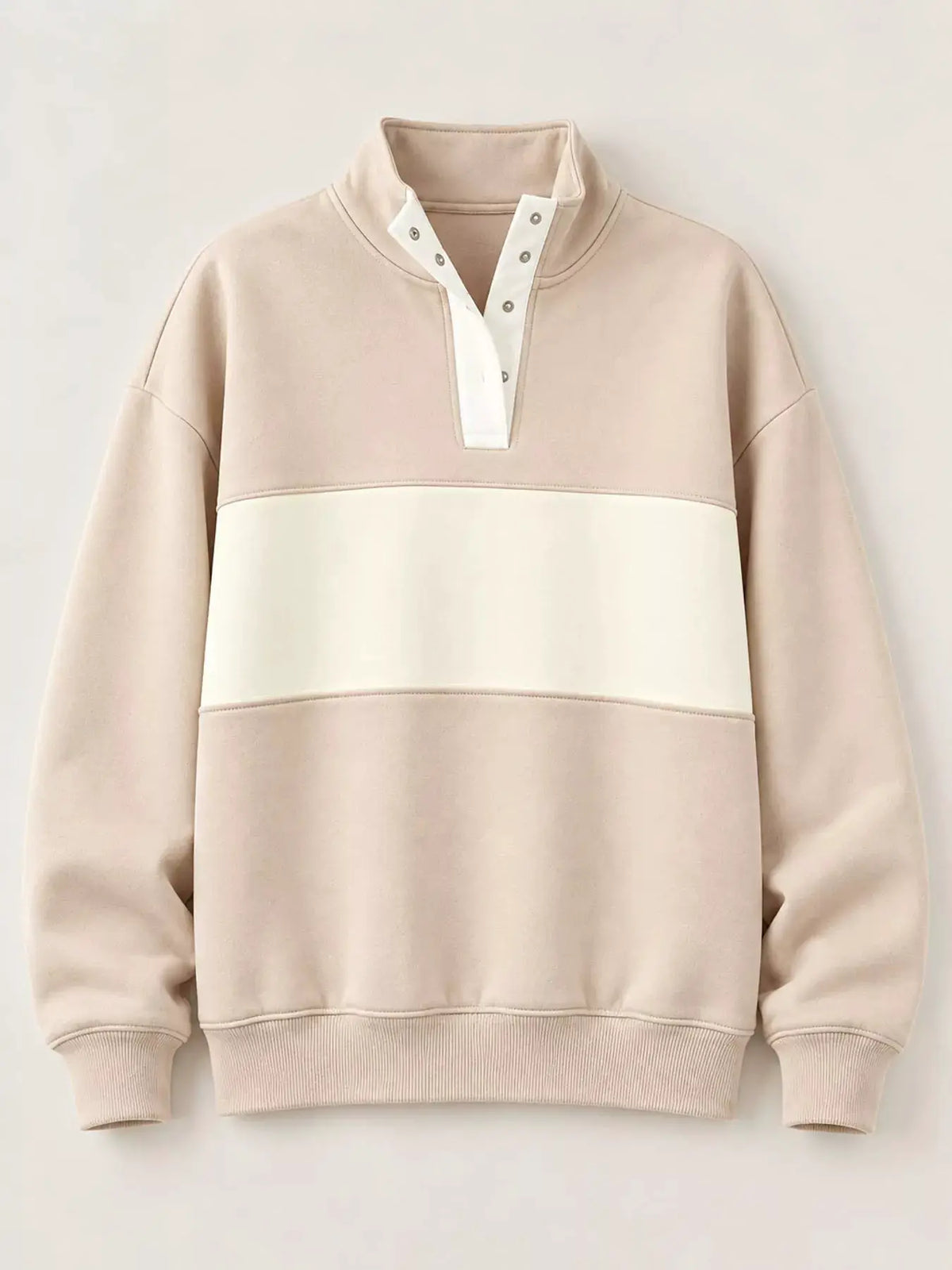 Full Size Color Block Snap-Button Sweatshirt Plus Size by Trendsi