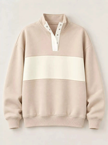 Full Size Color Block Snap-Button Sweatshirt Plus Size by Trendsi