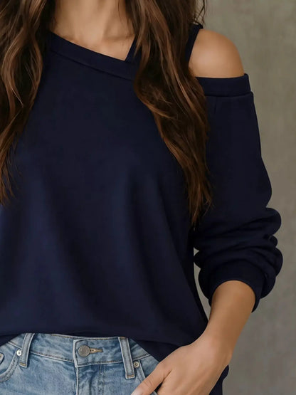 Asymmetrical Neck Long Sleeve Blouse by Trendsi