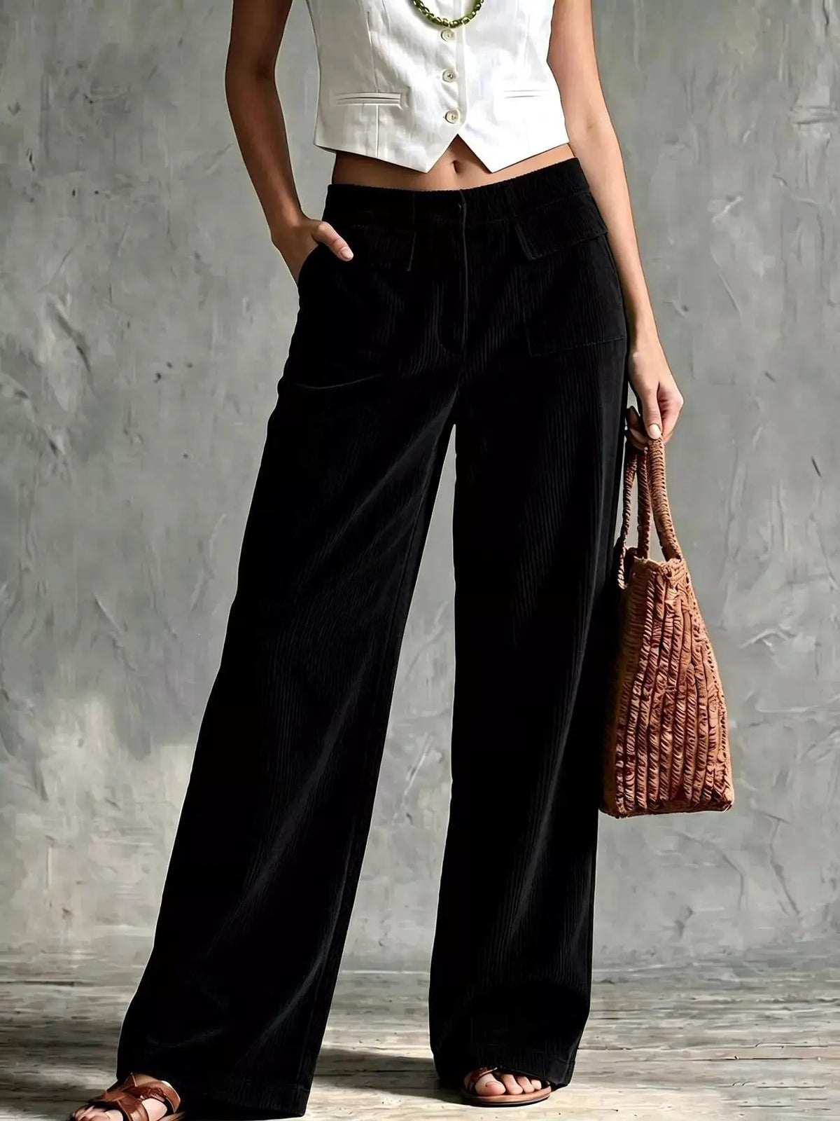 Full Size Wide-Leg Corduroy Pants Plus Size by Trendsi