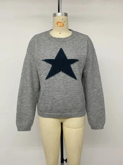 Star-Patterned Dropped Shoulder Sweater by Trendsi