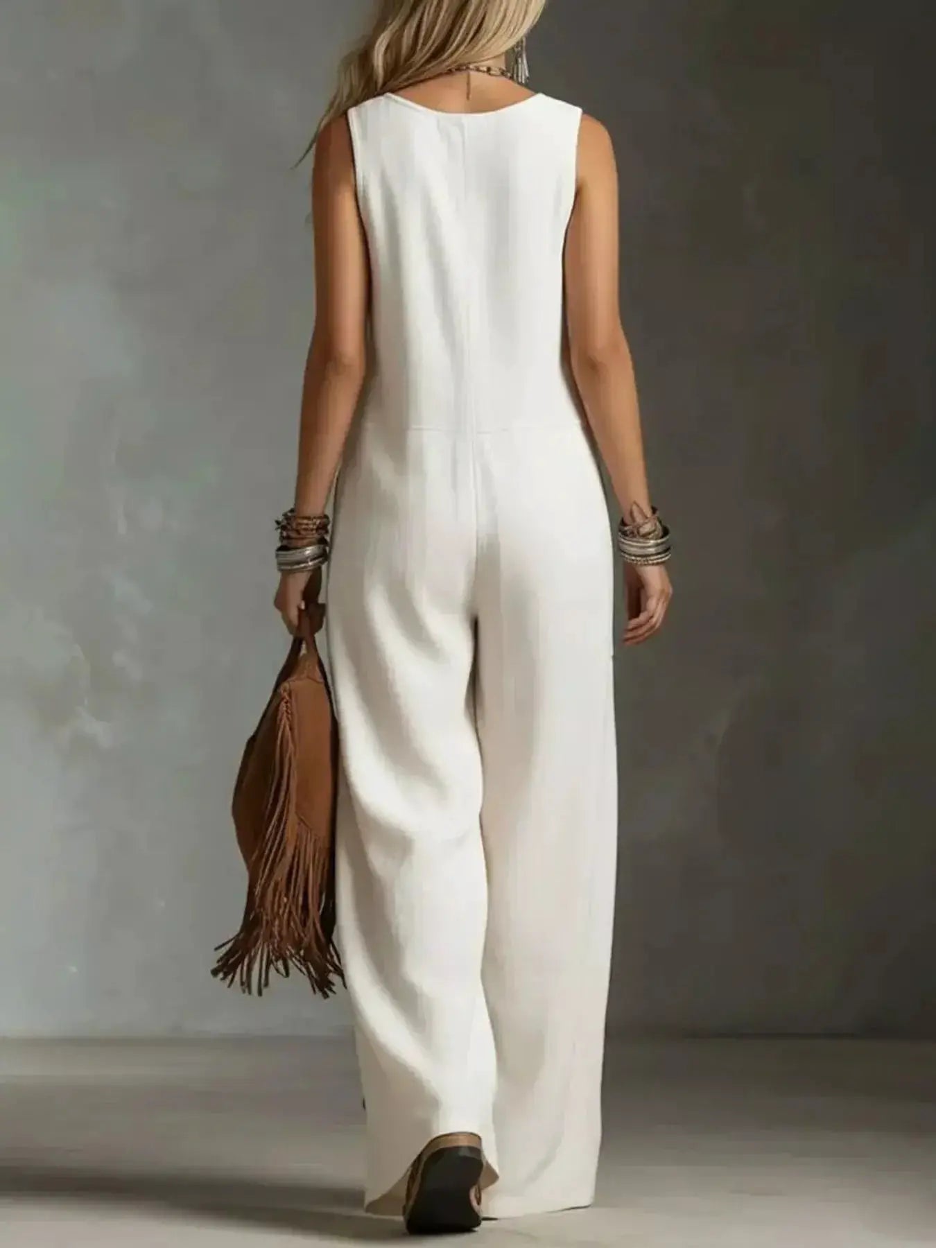 Full Size Sleeveless Button-Down Wide-Leg Jumpsuit Plus Size by Trendsi