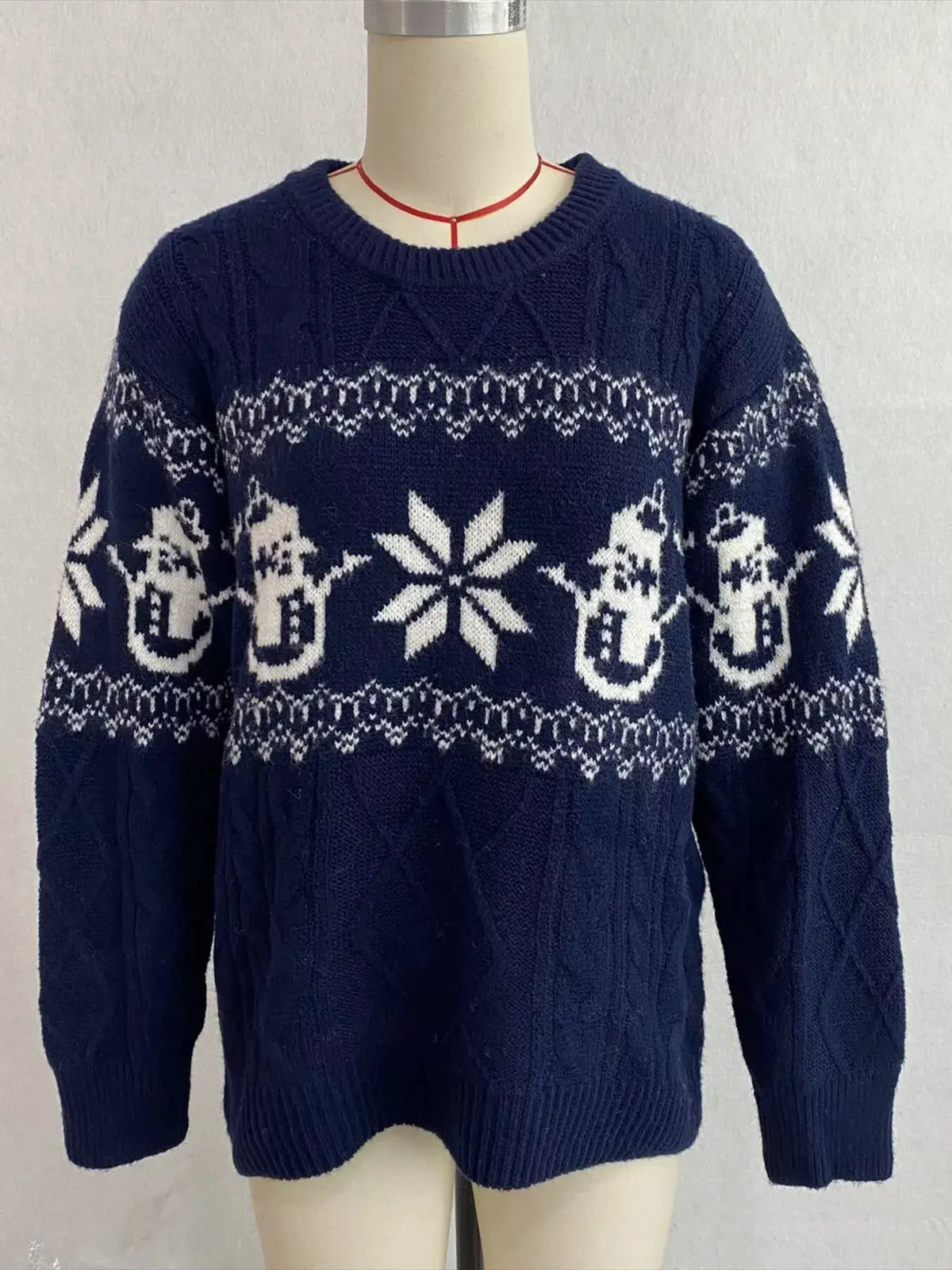 Christmas Snowman Pattern Cable Knit Sweater by Trendsi