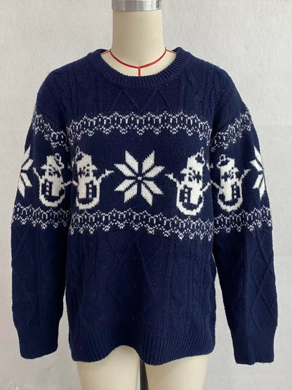 Christmas Snowman Pattern Cable Knit Sweater by Trendsi