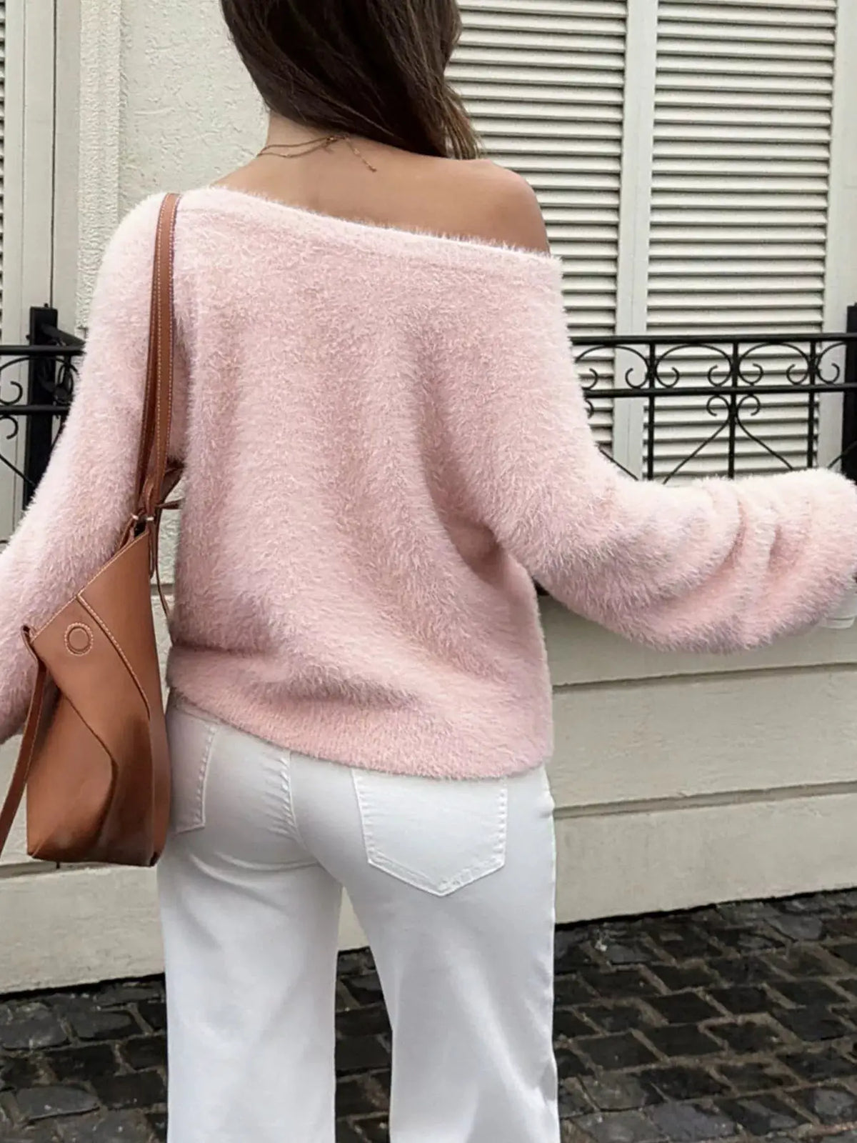 Fuzzy Boat Neck Sweater by Trendsi