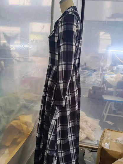 Full Size Plaid Long Sleeve Shirt Maxi Dress Plus Size by Trendsi