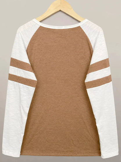 Full Size Color-Block Raglan Sleeve Striped T-Shirt Plus Size by Trendsi
