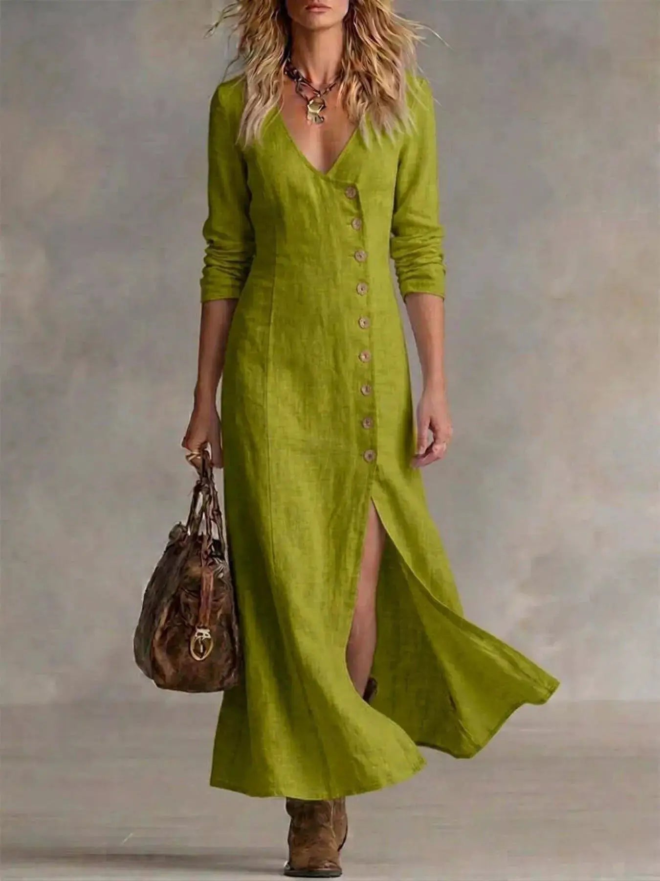 Slit Button-Down Midi Dress by Trendsi