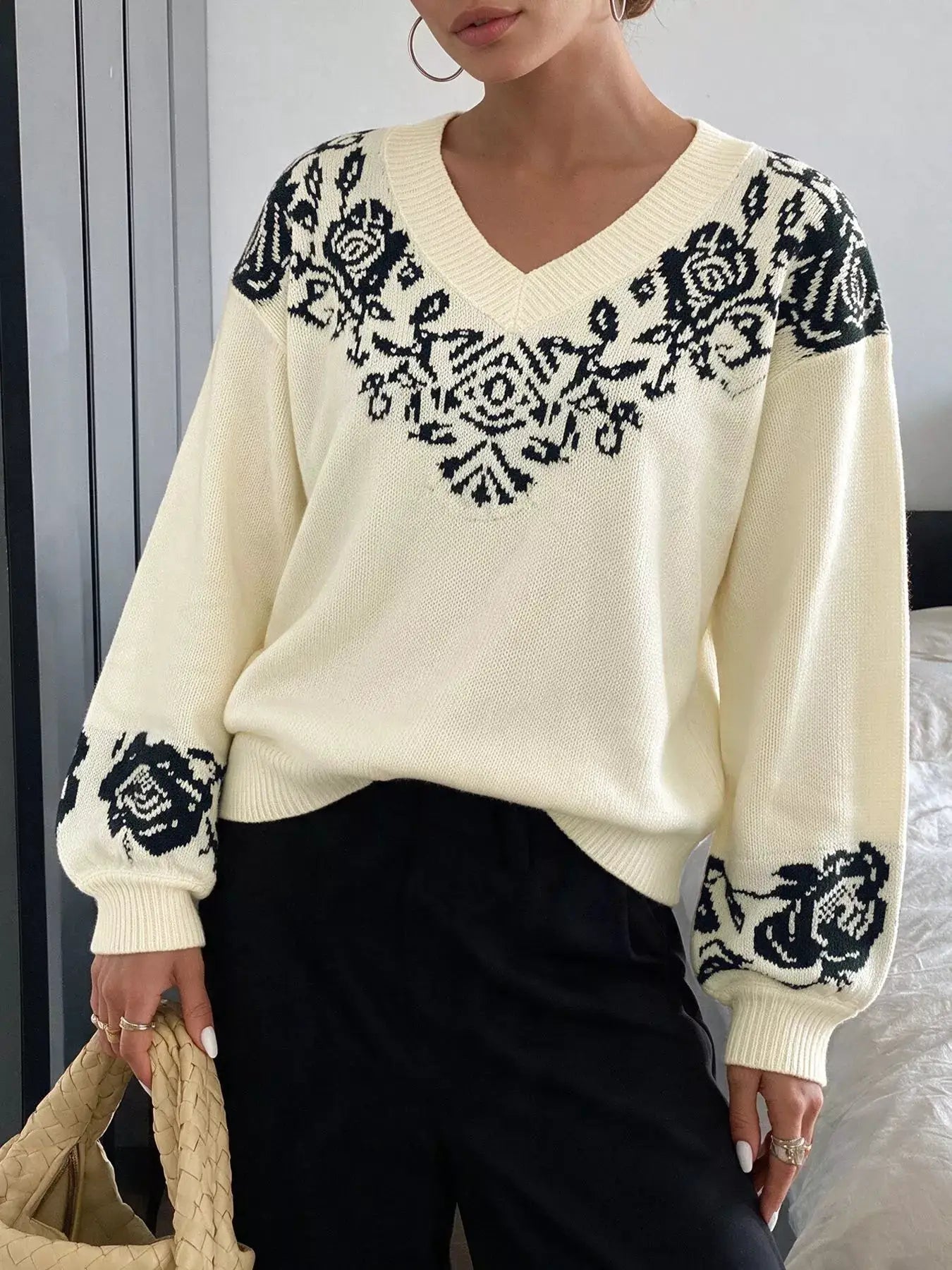 Floral Dropped Shoulder Sweater by Trendsi