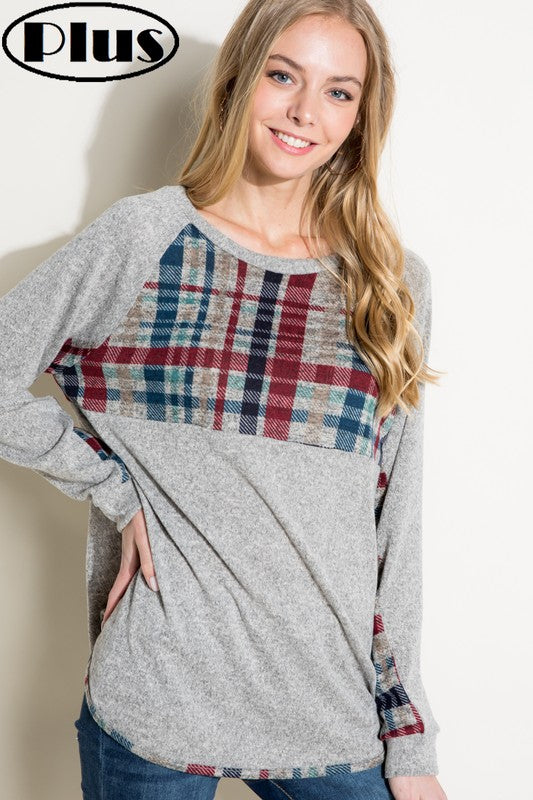 PLUS MULTI COLOR PLAID MIXED TOP