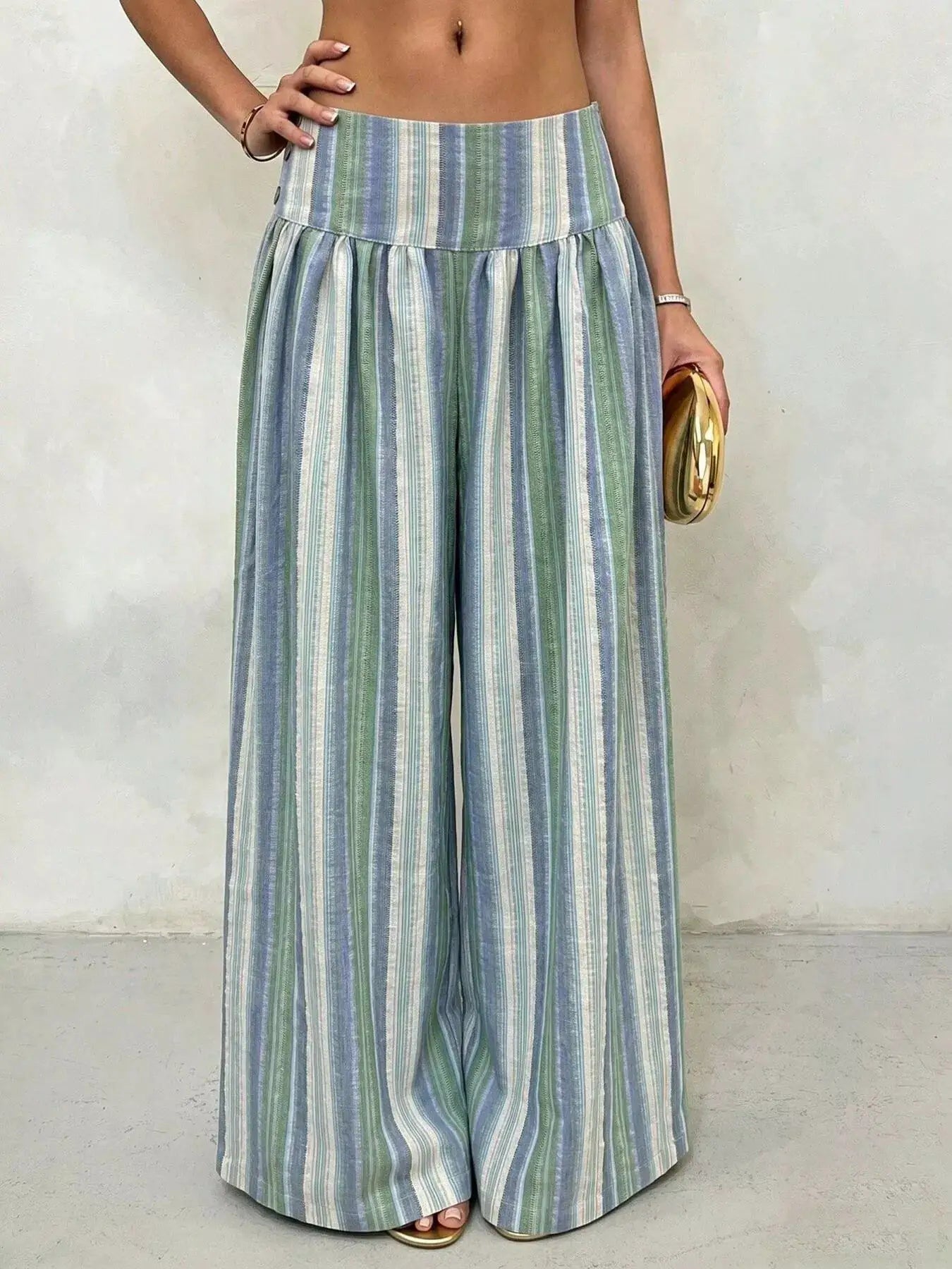 High-Waisted Striped Wide-Leg Casual Pants by Trendsi