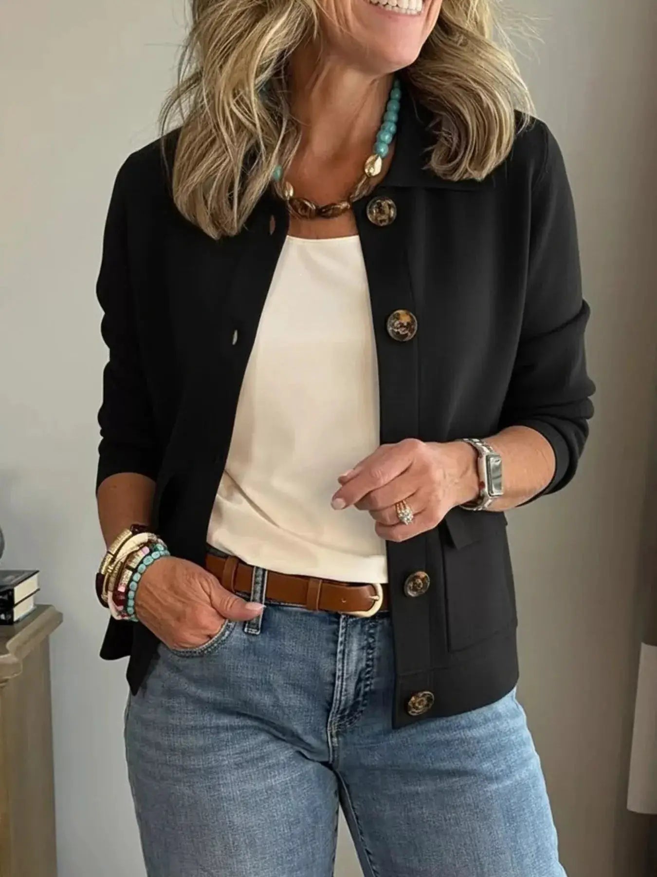 Full Size Long Sleeve Button-Down Outerwear Plus Size by Trendsi