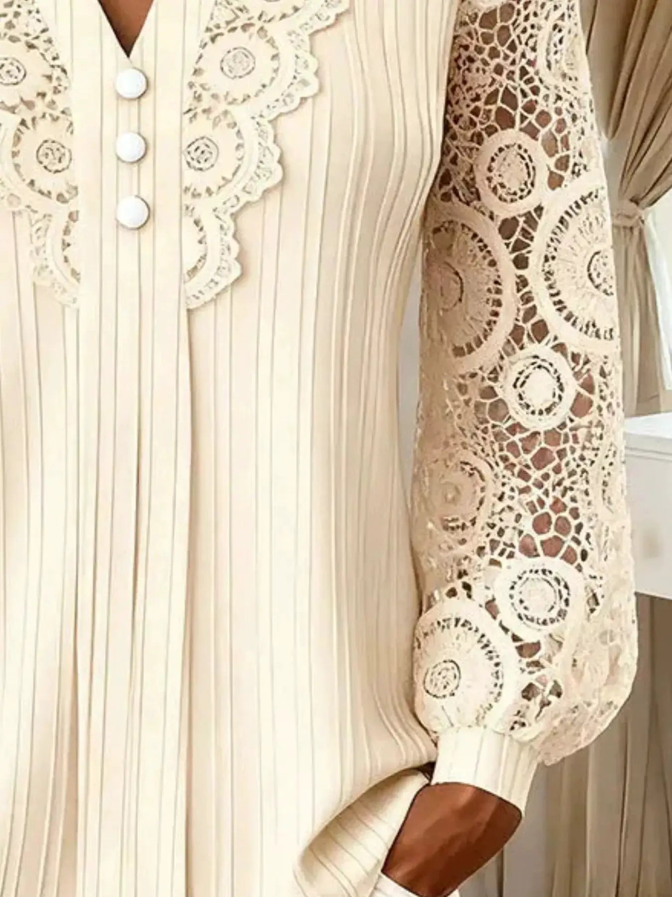Lace Long Sleeve Notched Blouse by Trendsi
