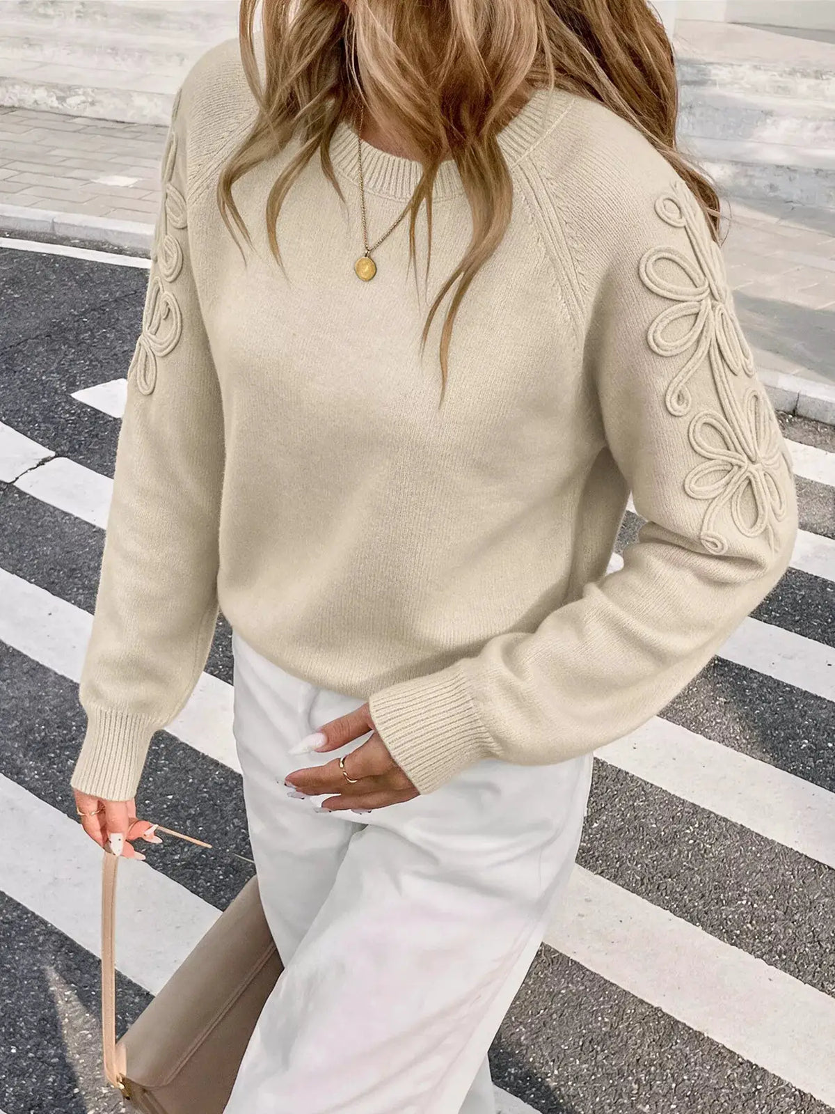 Floral Raglan Sleeve Sweater by Trendsi