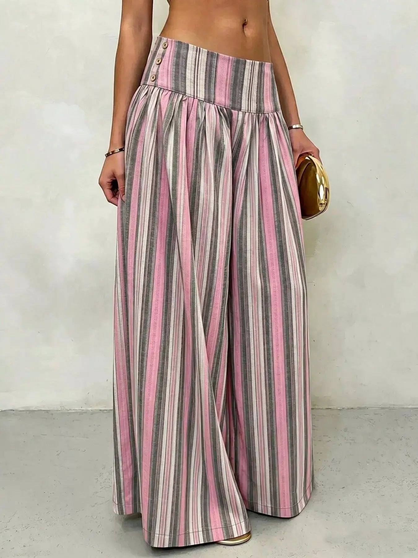 High-Waisted Striped Wide-Leg Casual Pants by Trendsi
