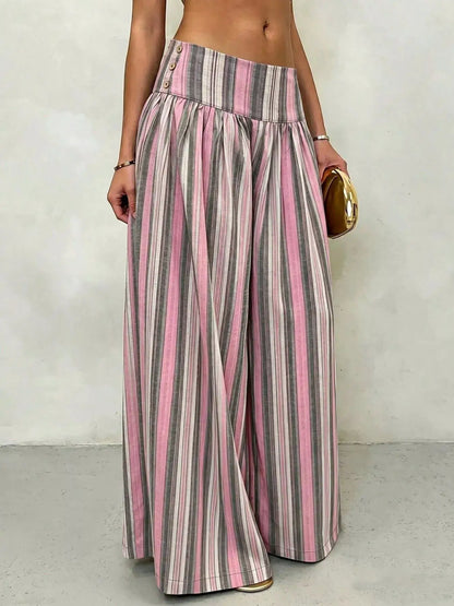 High-Waisted Striped Wide-Leg Casual Pants by Trendsi