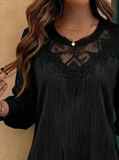 Lace Patchwork Long Sleeve Blouse by Trendsi