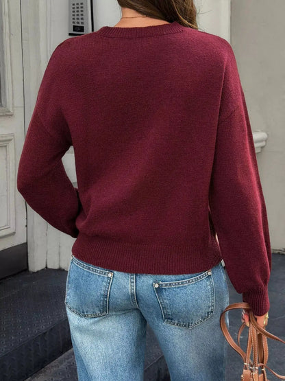 Crew Neck Dropped Shoulder Sweater by Trendsi