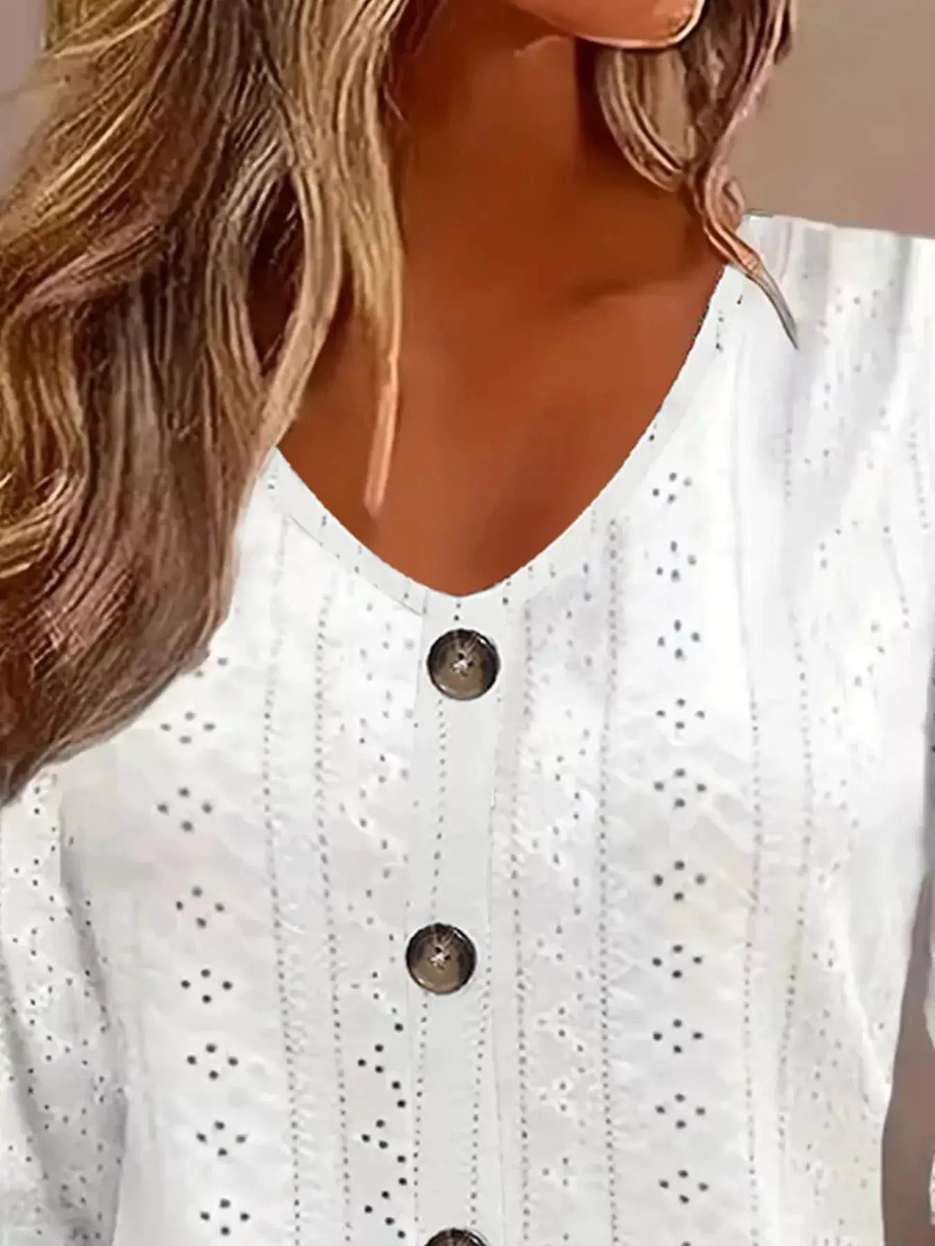 Eyelet Tie-Sleeve Detail Top by Trendsi