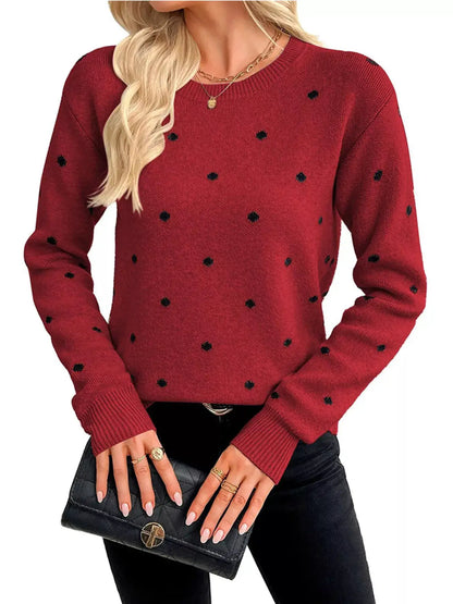 Polka Dot Crew Neck Sweater by Trendsi