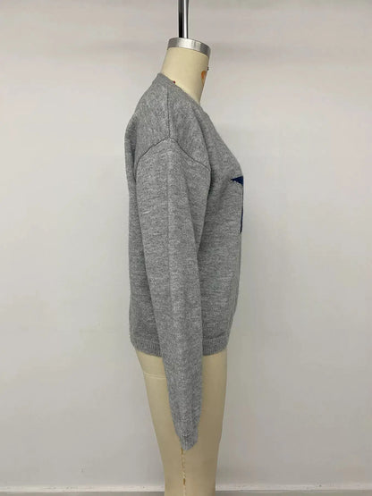 Star-Patterned Dropped Shoulder Sweater by Trendsi