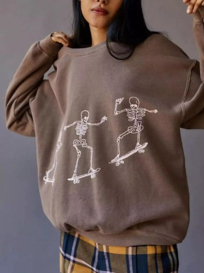 Skeleton Graphic Round Neck Sweatshirt by Trendsi