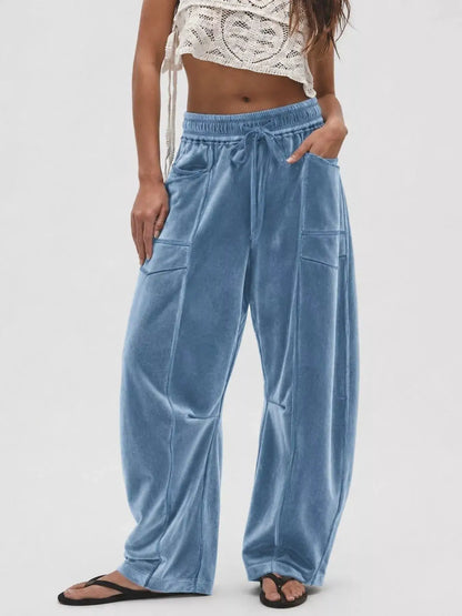 Velvet Wide-Leg Pants by Trendsi