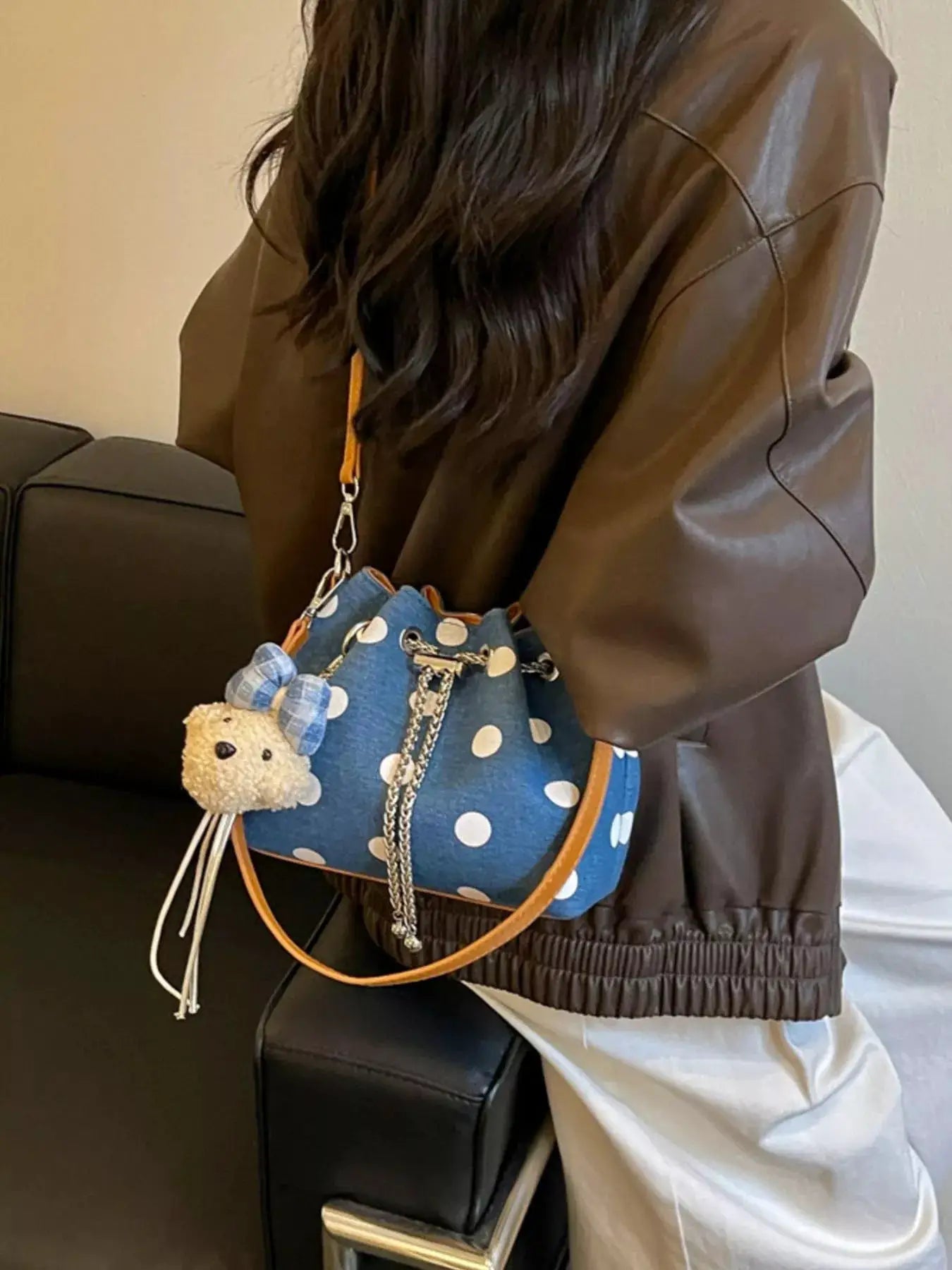 Polka Dot Bucket Crossbody Bag by Trendsi