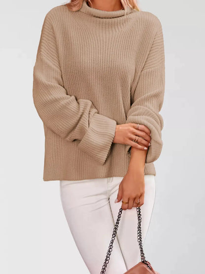 Mock Neck Dropped Shoulder Sweater by Trendsi